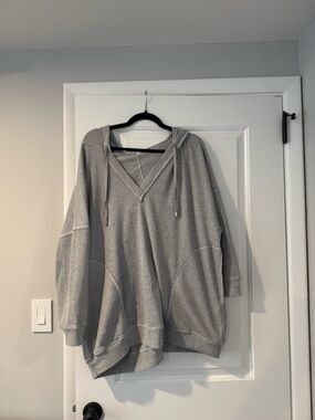 Free People Light Heather Gray Waffle-Knit Hooded Top